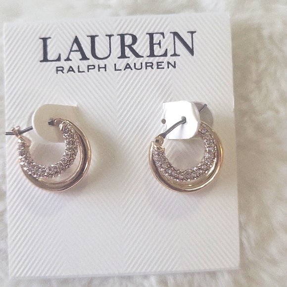Lauren Ralph Lauren Gold and Crystal Hoop Earrings - Picture 3 of 3